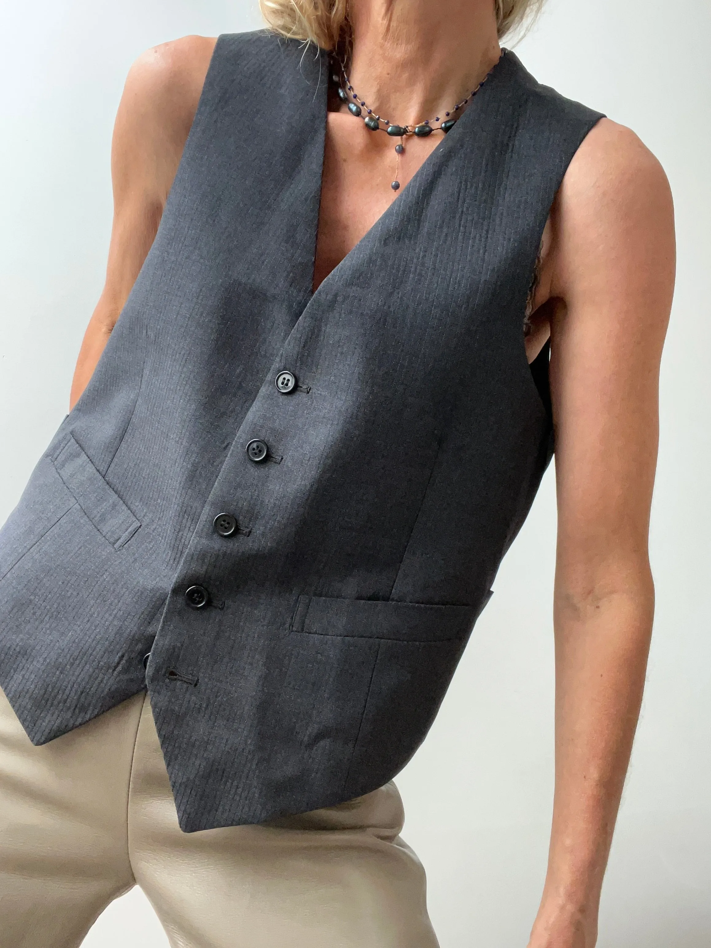 Grey Self Stripe Vest 221
