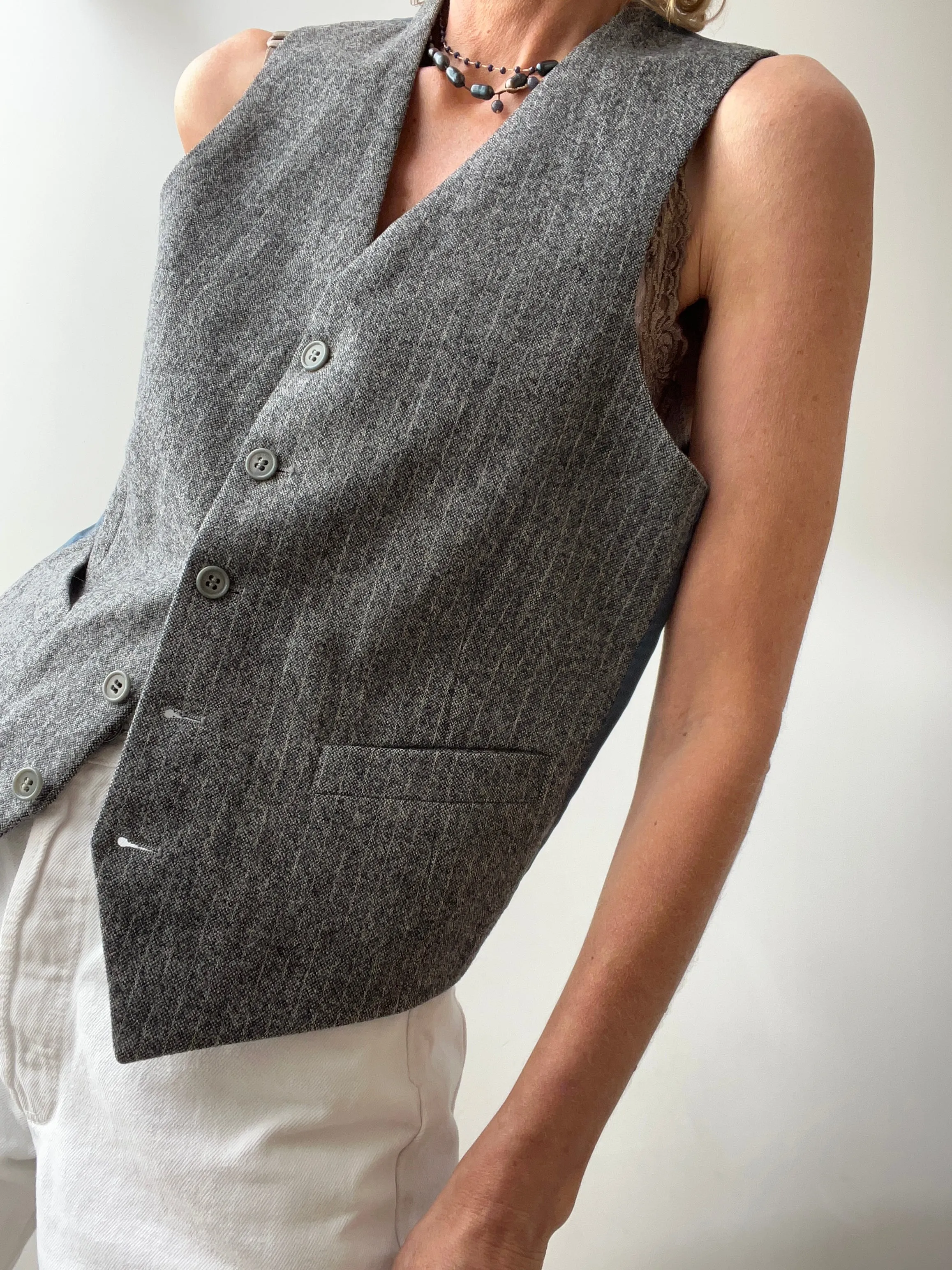 Grey Tweed Pinstripe Vest 221