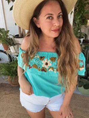 Hand embroidered Cotton Off the shoulder tops