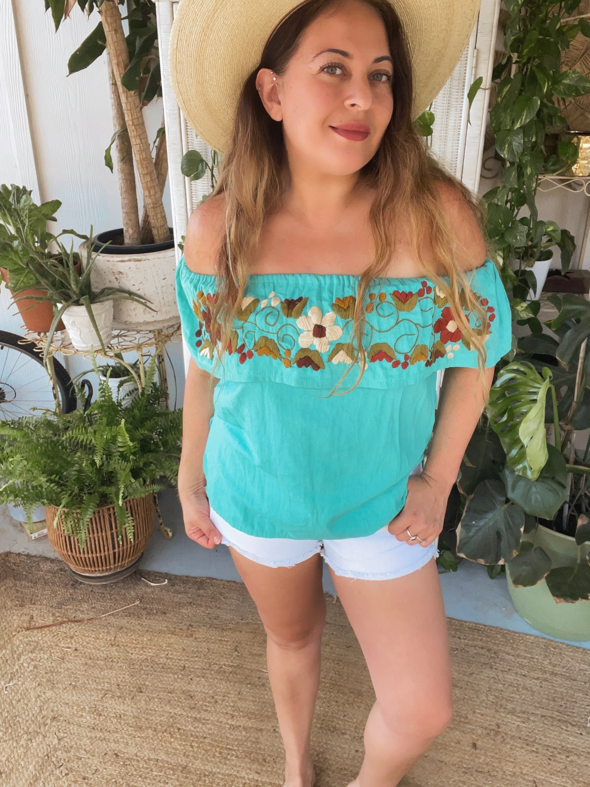 Hand embroidered Cotton Off the shoulder tops