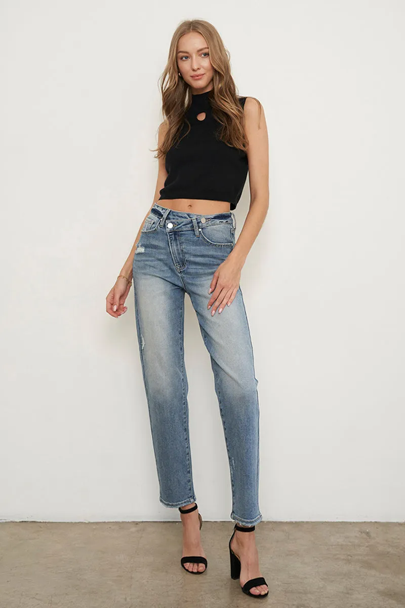 High Rise Crossover Girlfriend Jeans