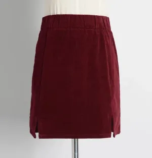 High Waist Pure Color Split Corduroy Slim Short Skirt