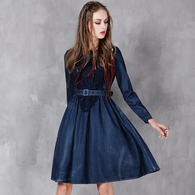 Hollow Out Belted A-Line Free Flowing Dress
