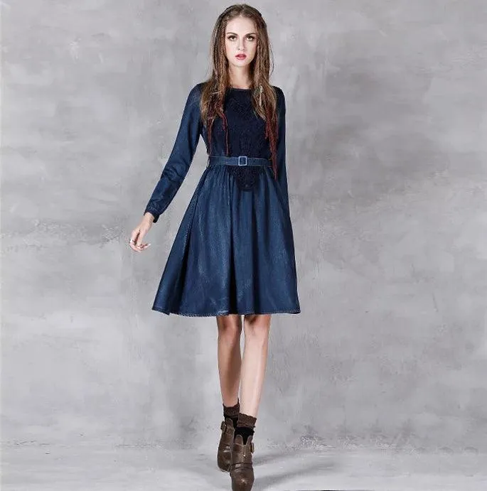 Hollow Out Belted A-Line Free Flowing Dress