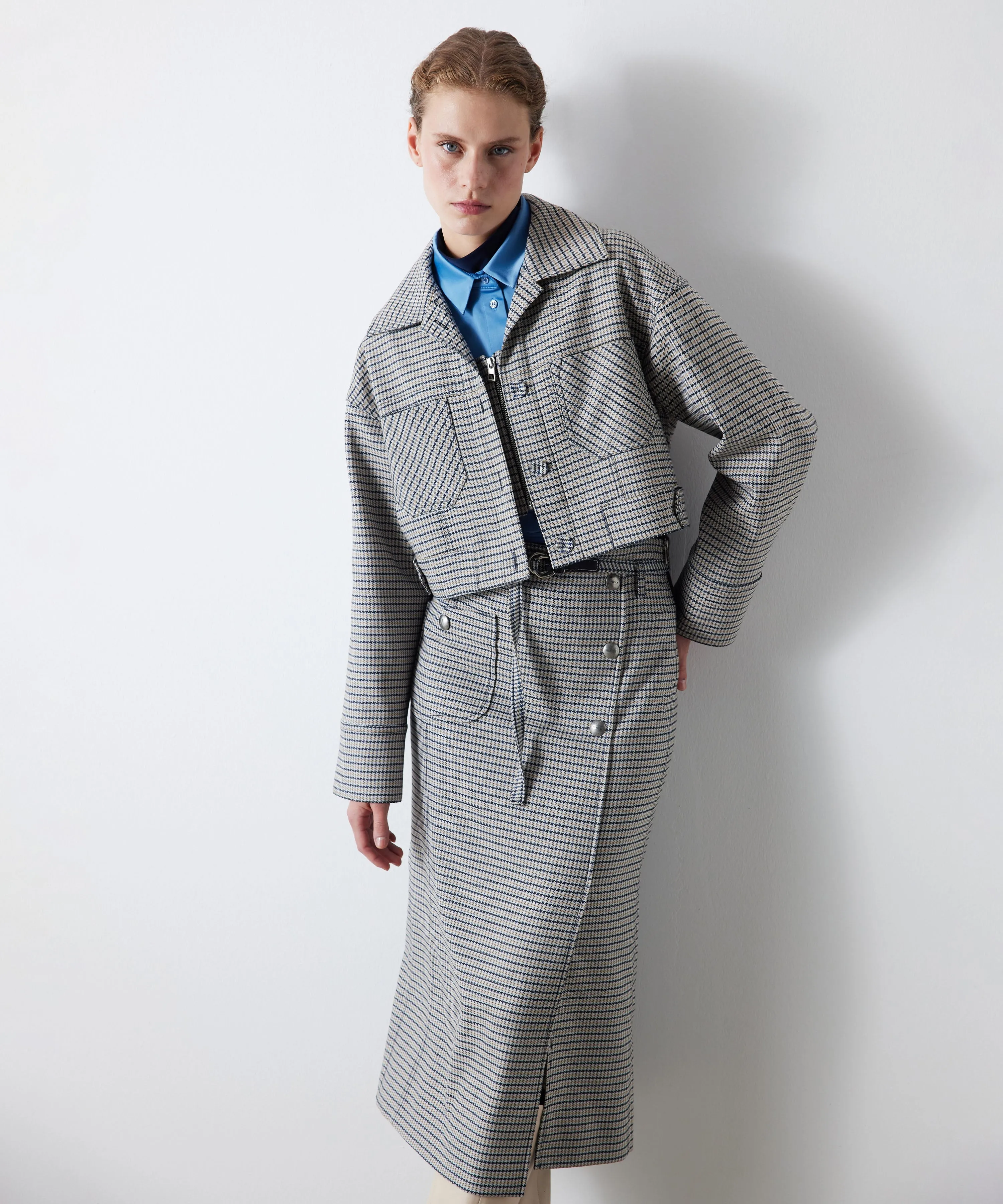 Ipekyol Plaid Pattern Midi Skirt Light Grey