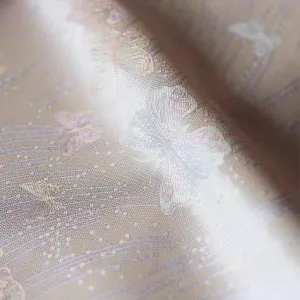 Iridescent Silk Brocade with Butterfly Pattern in Soft Beige