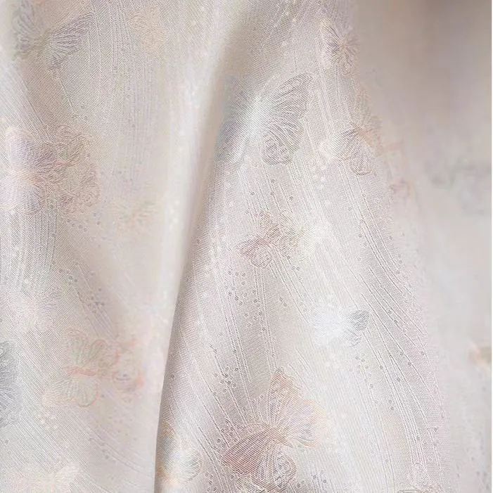 Iridescent Silk Brocade with Butterfly Pattern in Soft Beige