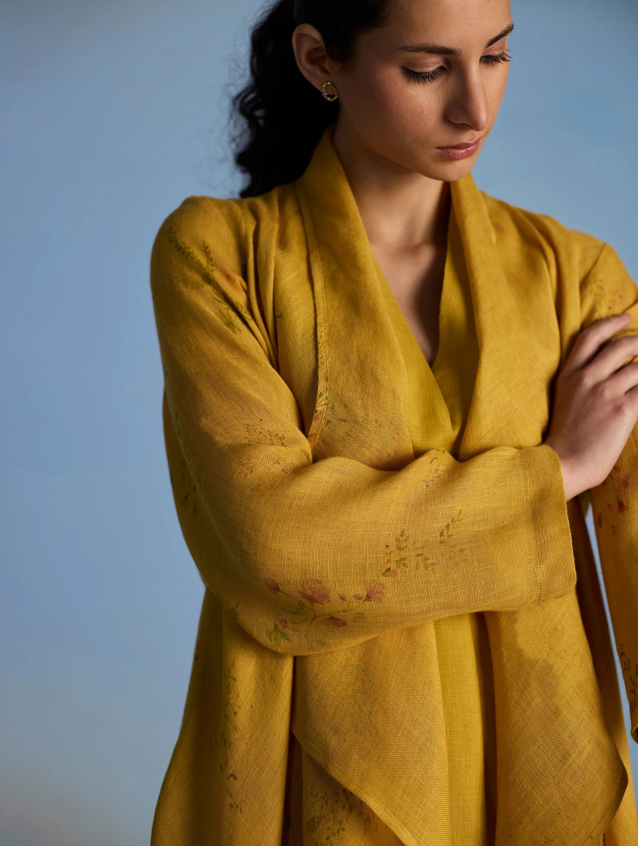 Ita Pleated Linen Dress and Overlay - Ochre