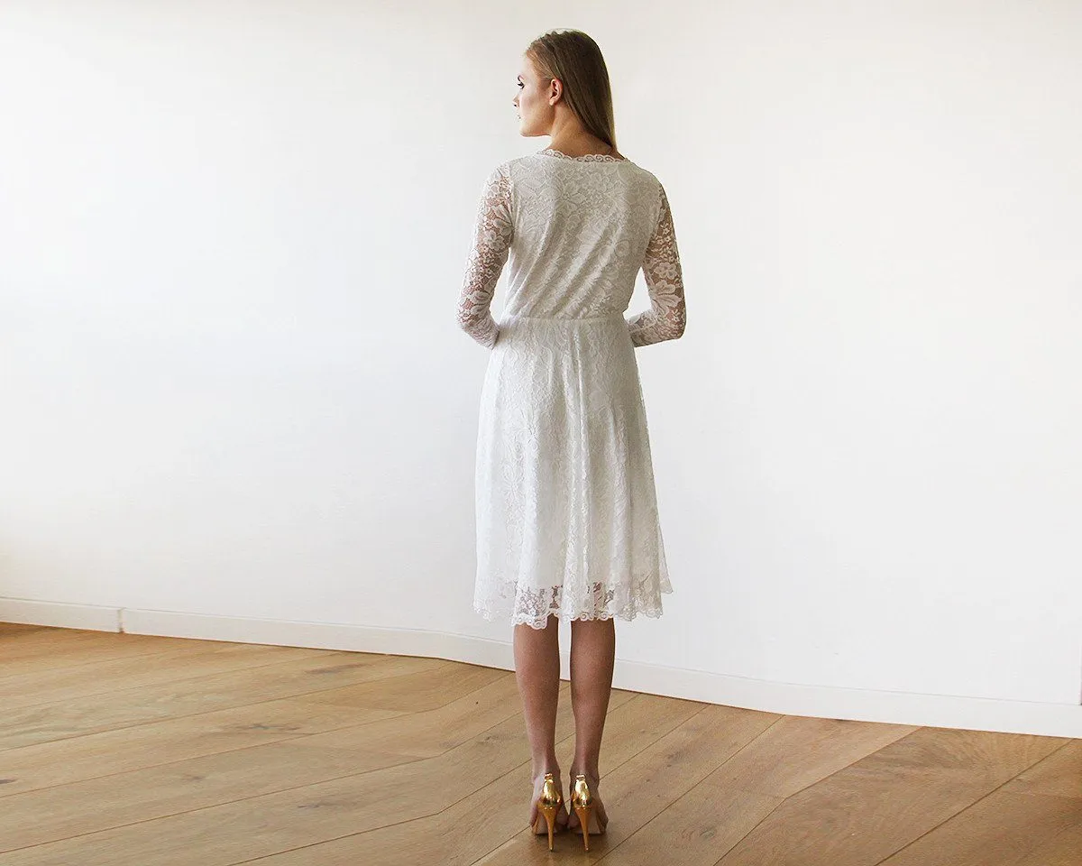 Ivory Lace Long Sleeve Short Bridal Gown 1161