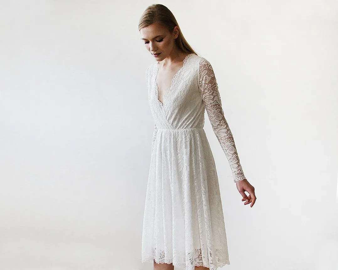 Ivory Lace Long Sleeve Short Bridal Gown 1161