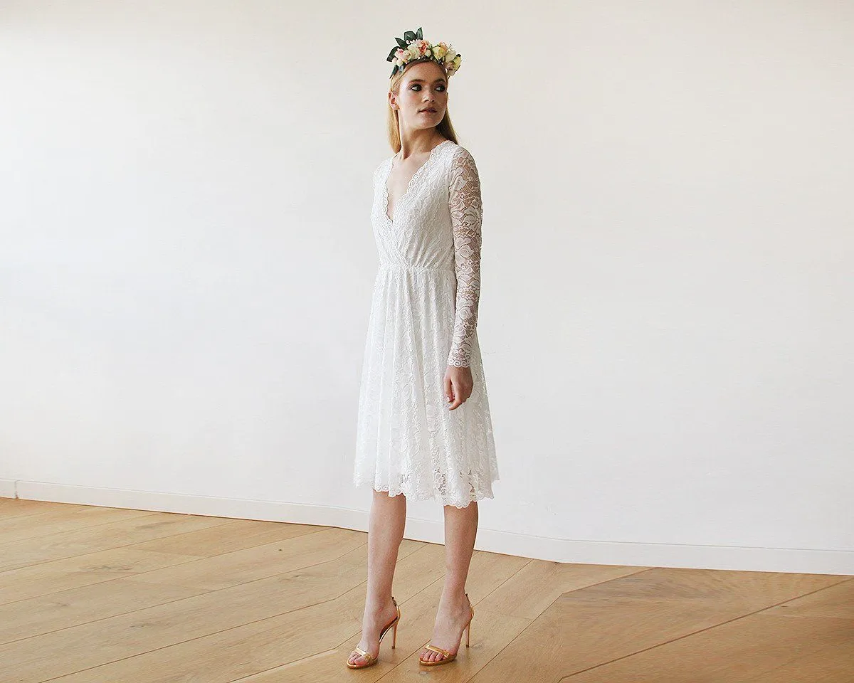 Ivory Lace Long Sleeve Short Bridal Gown 1161