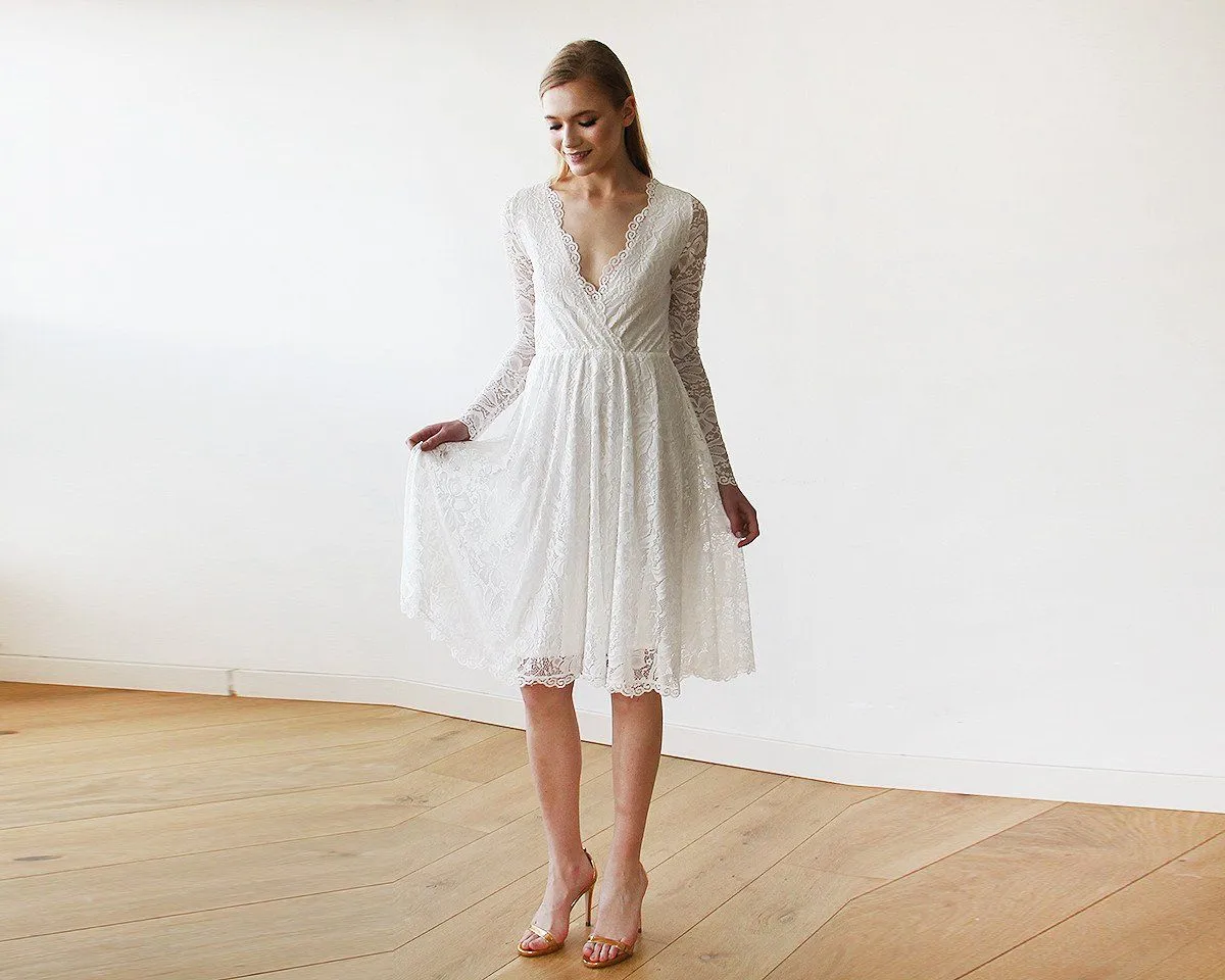 Ivory Lace Long Sleeve Short Bridal Gown 1161