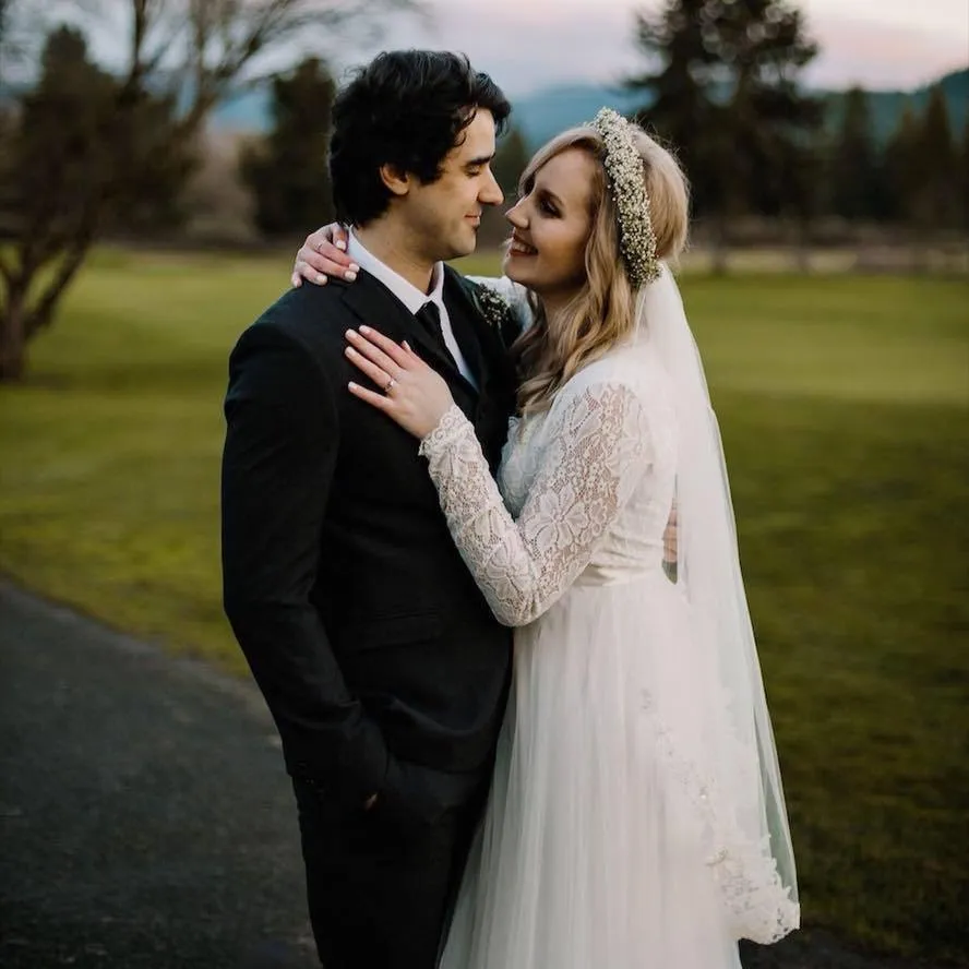 Ivory Tulle and Lace Long Sleeve Wedding Maxi Dress 1125