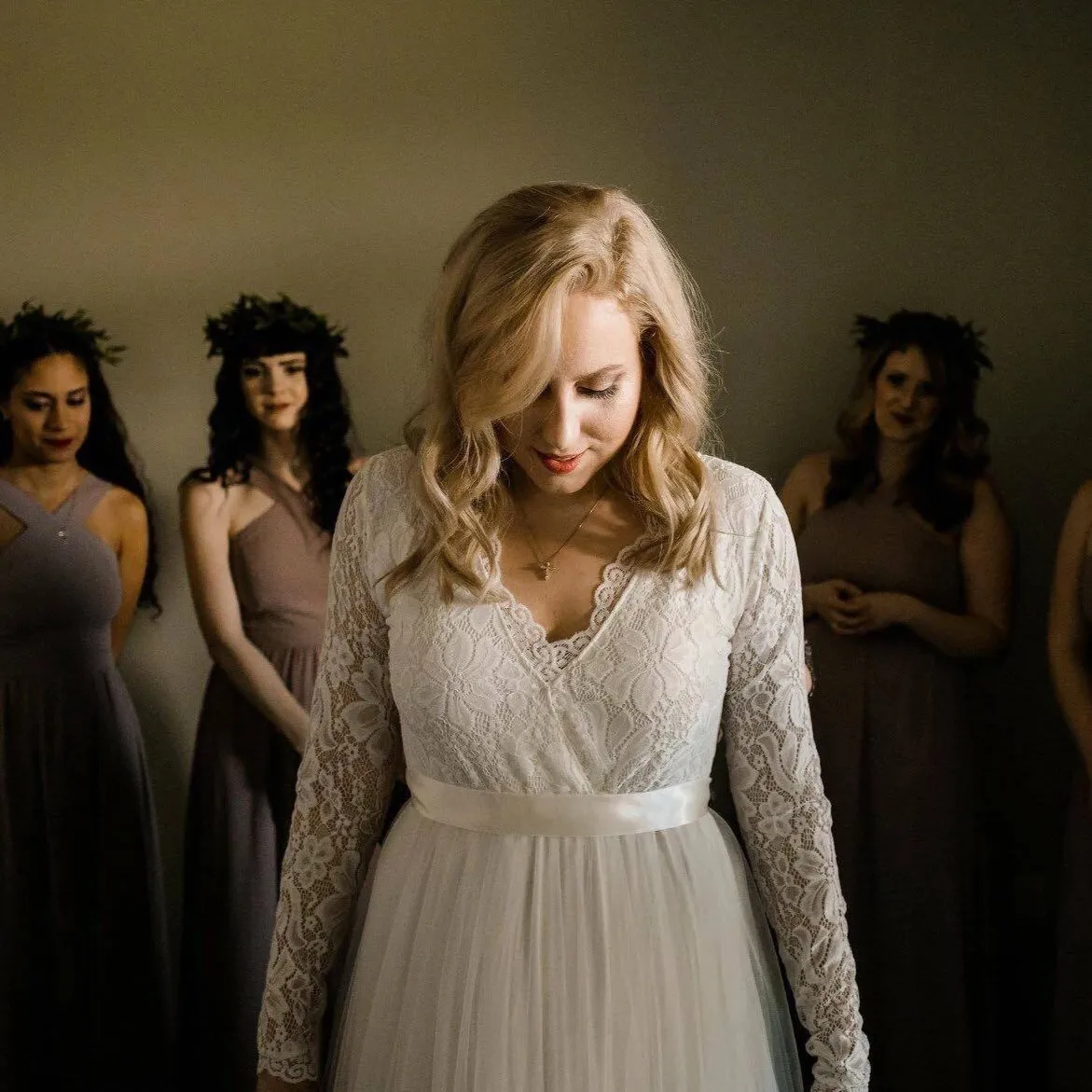 Ivory Tulle and Lace Long Sleeve Wedding Maxi Dress 1125