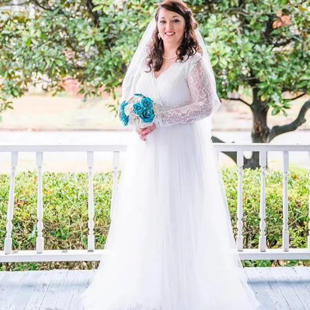 Ivory Tulle and Lace Long Sleeve Wedding Maxi Dress 1125