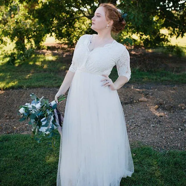 Ivory Tulle and Lace Long Sleeve Wedding Maxi Dress 1125
