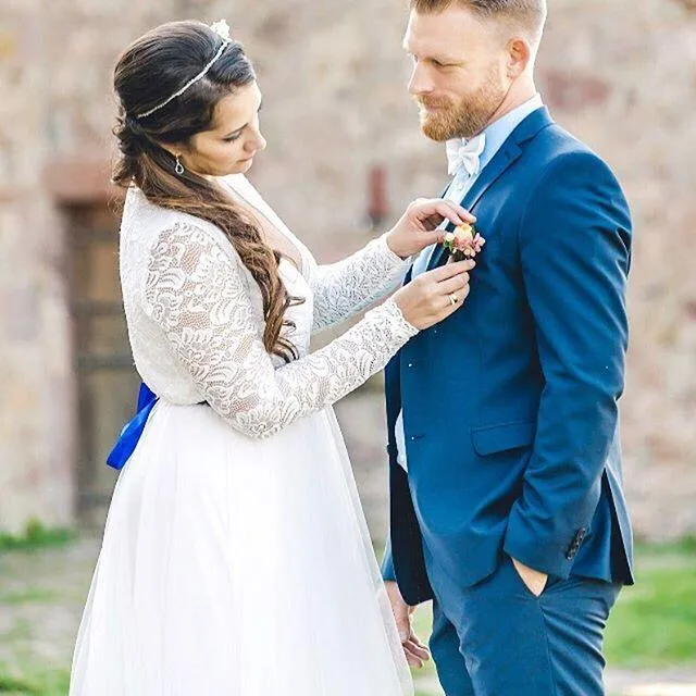 Ivory Tulle and Lace Long Sleeve Wedding Maxi Dress 1125