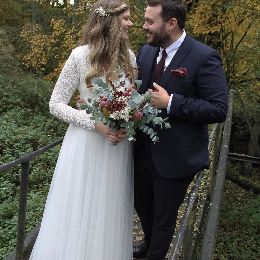 Ivory Tulle and Lace Long Sleeve Wedding Maxi Dress 1125