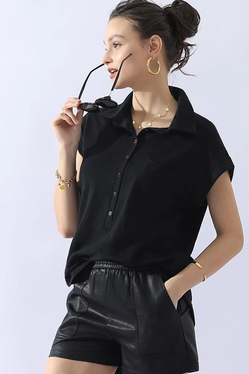 JOHNNY COLLARS BUTTON CLOSER SHORT SLEEVE TOP