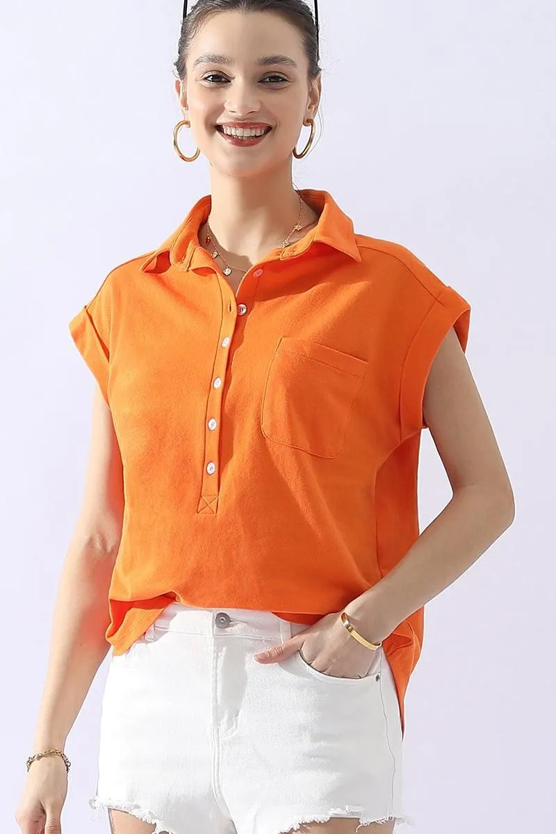 JOHNNY COLLARS BUTTON CLOSER SHORT SLEEVE TOP