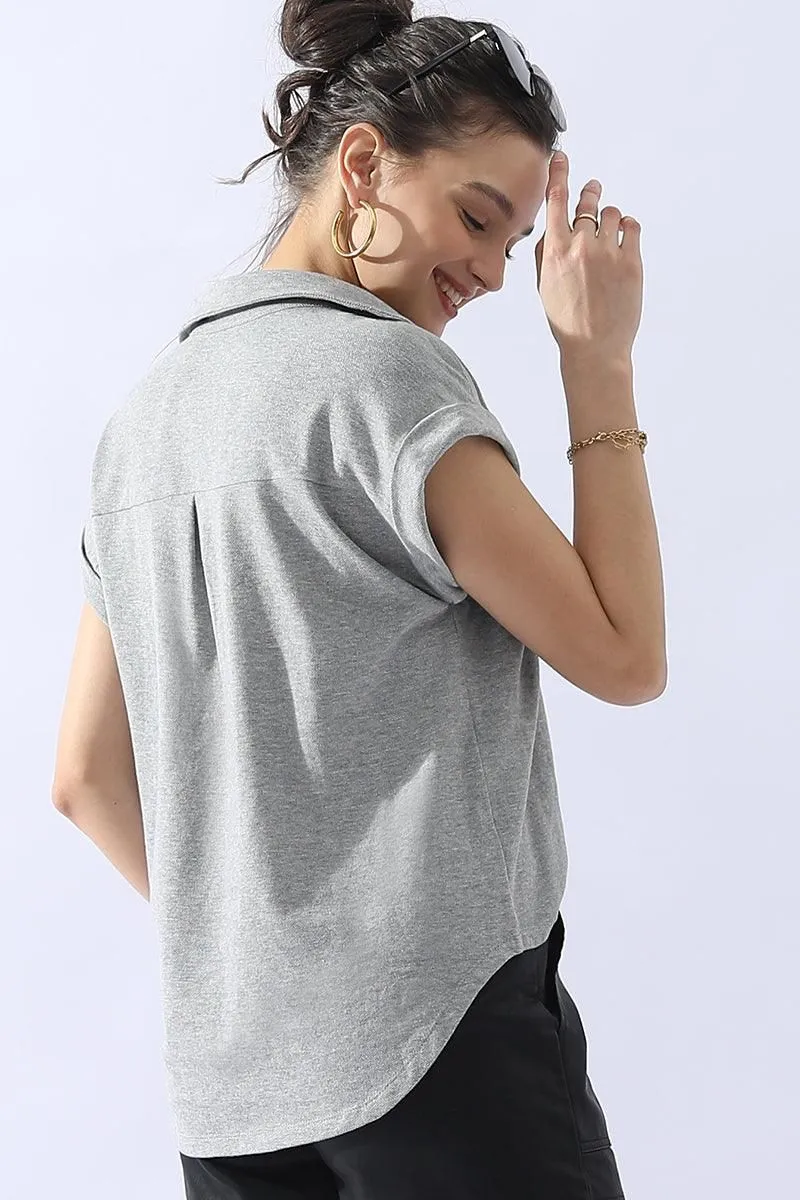 JOHNNY COLLARS BUTTON CLOSER SHORT SLEEVE TOP