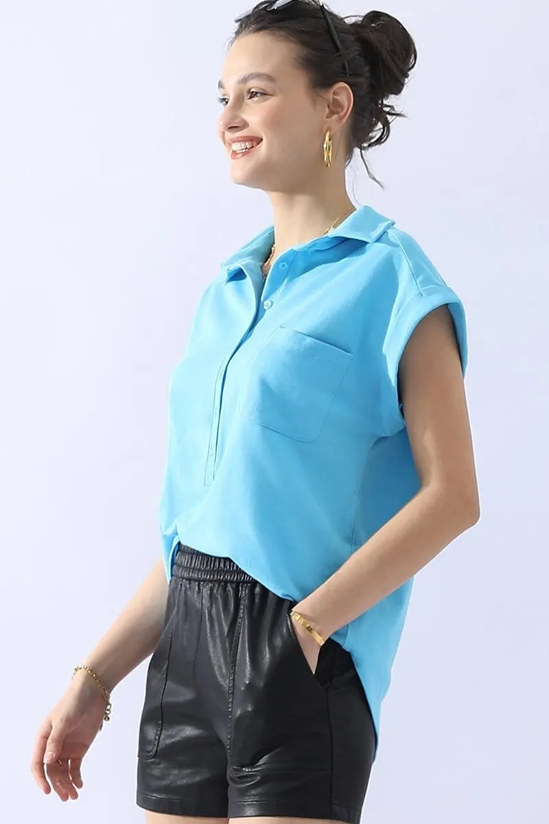 JOHNNY COLLARS BUTTON CLOSER SHORT SLEEVE TOP