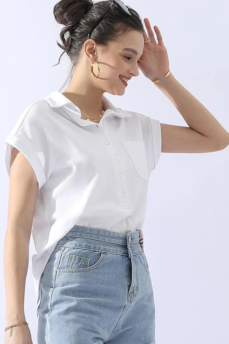 JOHNNY COLLARS BUTTON CLOSER SHORT SLEEVE TOP