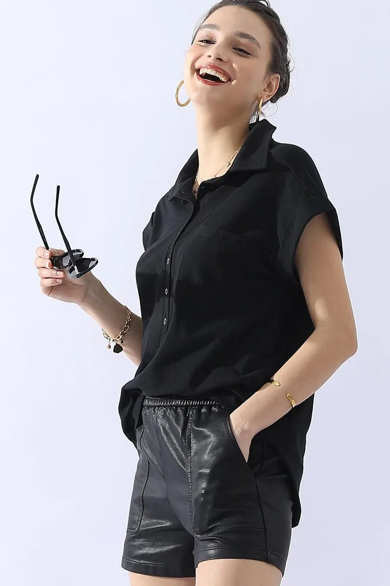 JOHNNY COLLARS BUTTON CLOSER SHORT SLEEVE TOP