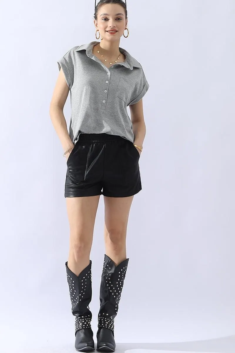 JOHNNY COLLARS BUTTON CLOSER SHORT SLEEVE TOP