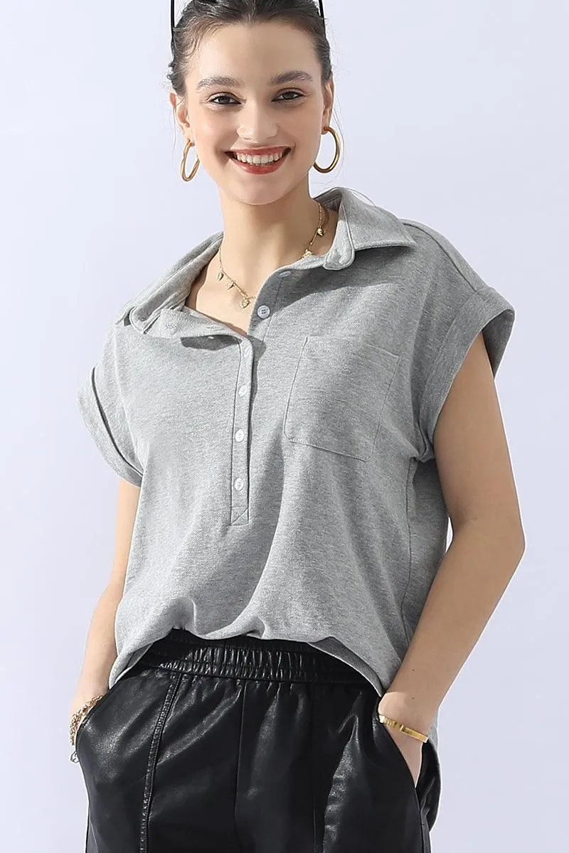 JOHNNY COLLARS BUTTON CLOSER SHORT SLEEVE TOP