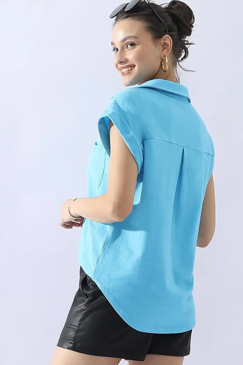 JOHNNY COLLARS BUTTON CLOSER SHORT SLEEVE TOP
