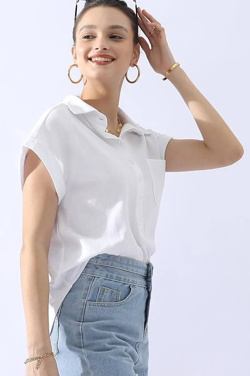 JOHNNY COLLARS BUTTON CLOSER SHORT SLEEVE TOP