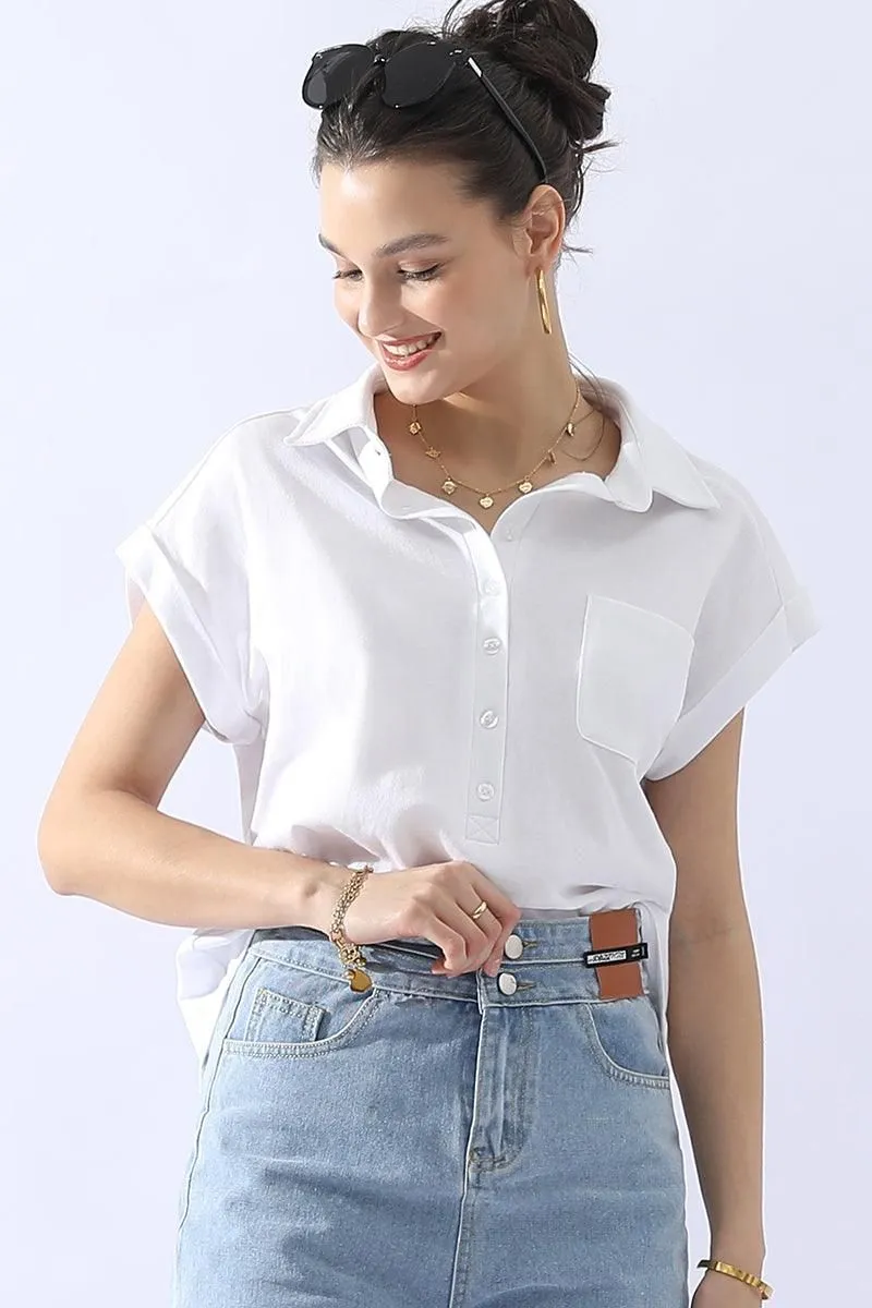 JOHNNY COLLARS BUTTON CLOSER SHORT SLEEVE TOP