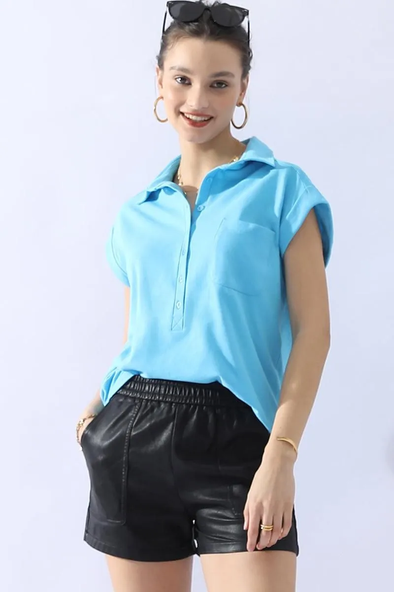 JOHNNY COLLARS BUTTON CLOSER SHORT SLEEVE TOP