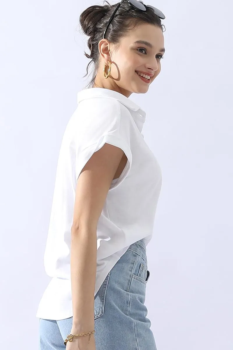 JOHNNY COLLARS BUTTON CLOSER SHORT SLEEVE TOP