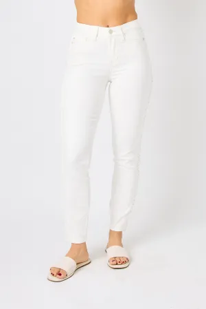 Judy Blue Mid Rise Braided Detail White Relaxed Fit Denim 88782