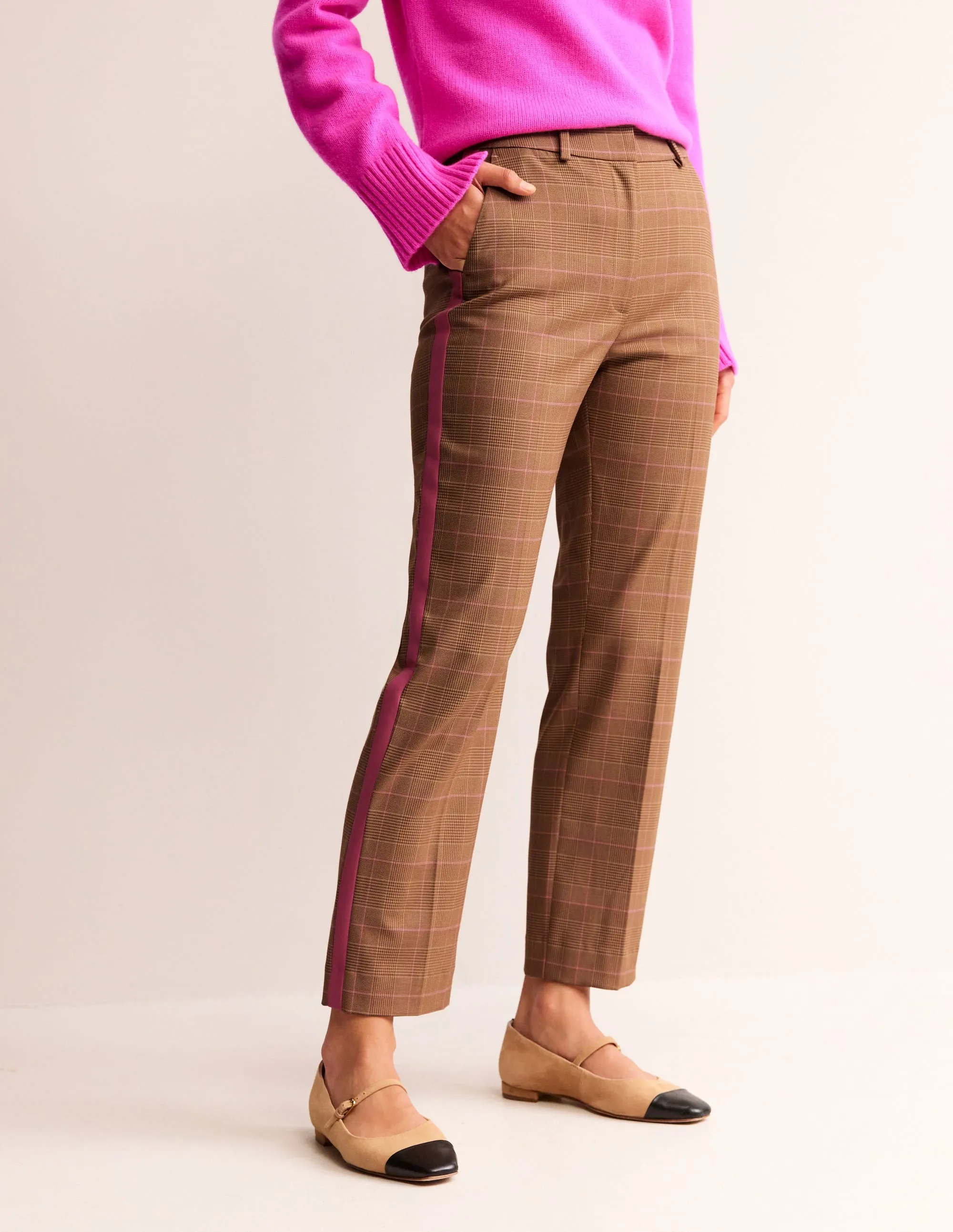 Kew Check Side Stripe Trousers-Brown and Pink Check