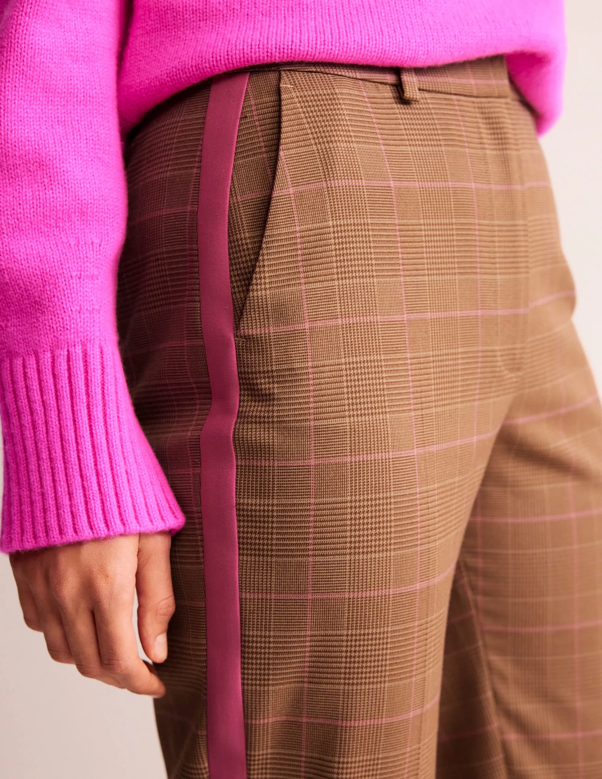 Kew Check Side Stripe Trousers-Brown and Pink Check