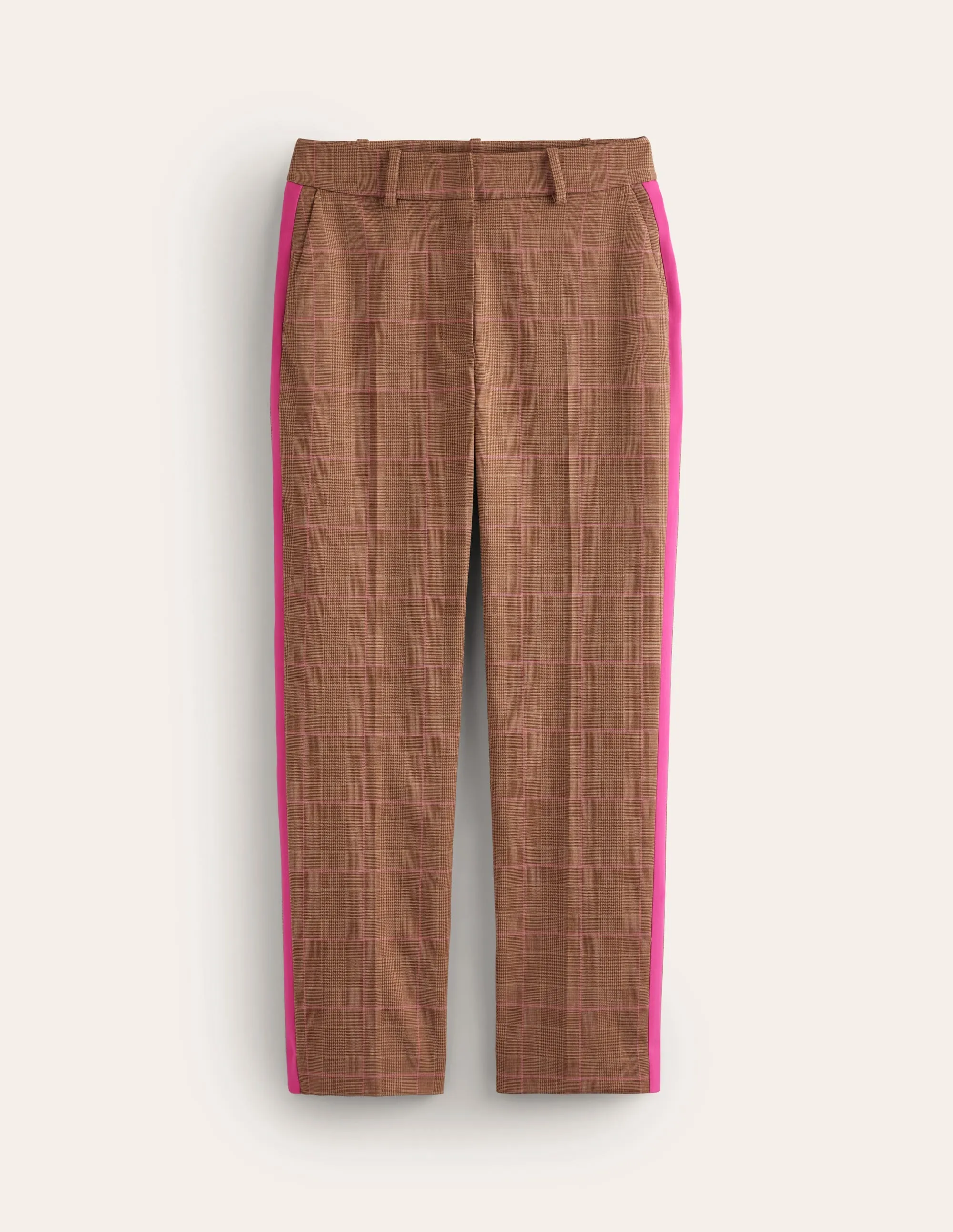 Kew Check Side Stripe Trousers-Brown and Pink Check