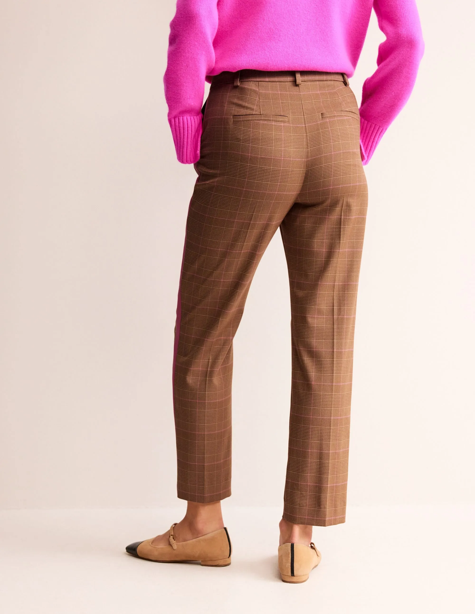Kew Check Side Stripe Trousers-Brown and Pink Check