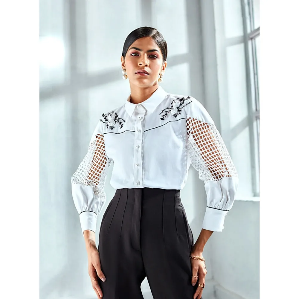 Label Deepika Nagpal Patrick White Embellished Shirt With Shifley Sleeves