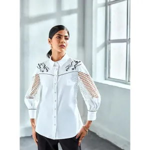 Label Deepika Nagpal Patrick White Embellished Shirt With Shifley Sleeves