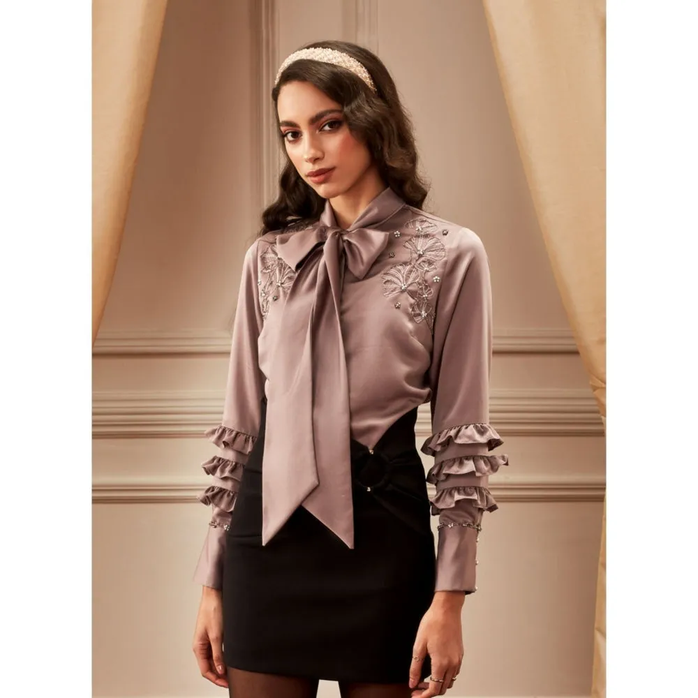 Label Deepika Nagpal Walnut Frill Sleeve Shirt With Embroidered Shoulders