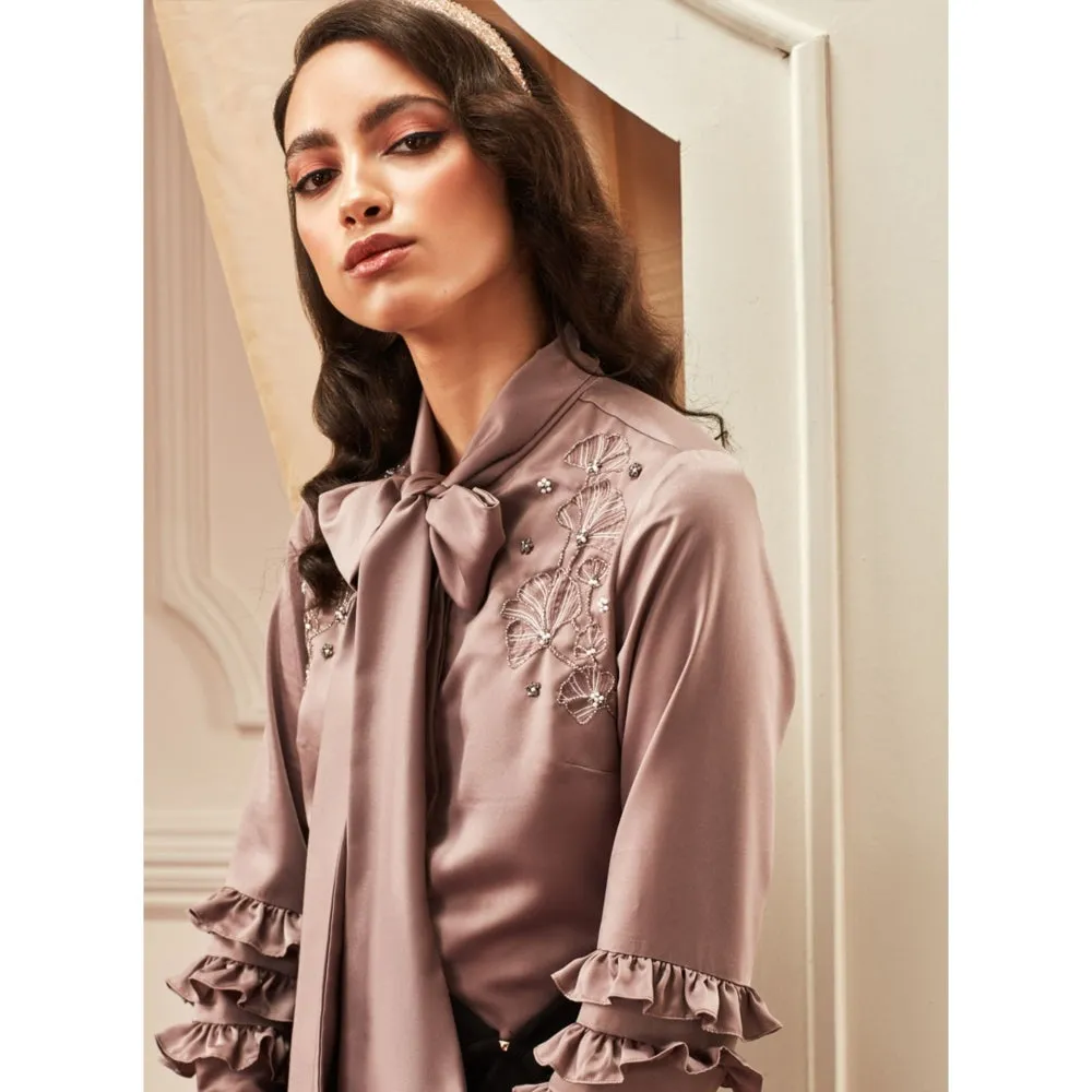 Label Deepika Nagpal Walnut Frill Sleeve Shirt With Embroidered Shoulders
