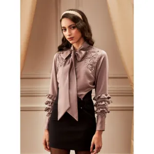 Label Deepika Nagpal Walnut Frill Sleeve Shirt With Embroidered Shoulders