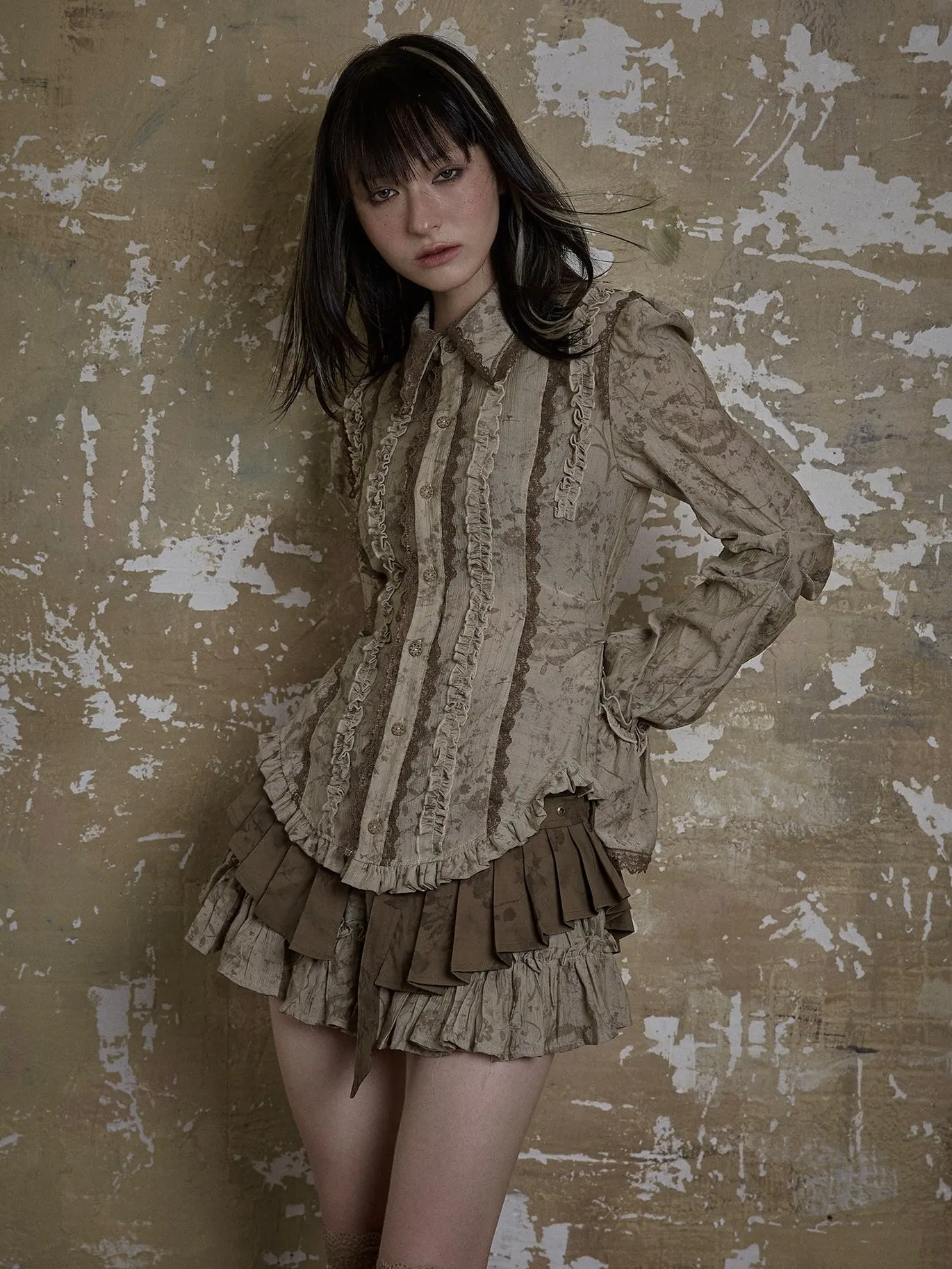Lace Frill Stitch Romantic Shirt