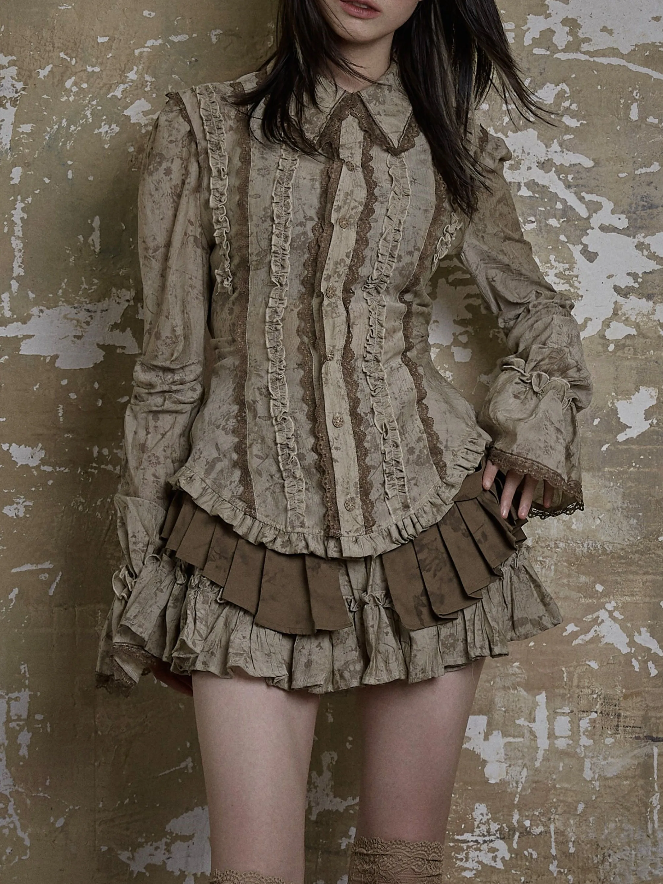 Lace Frill Stitch Romantic Shirt