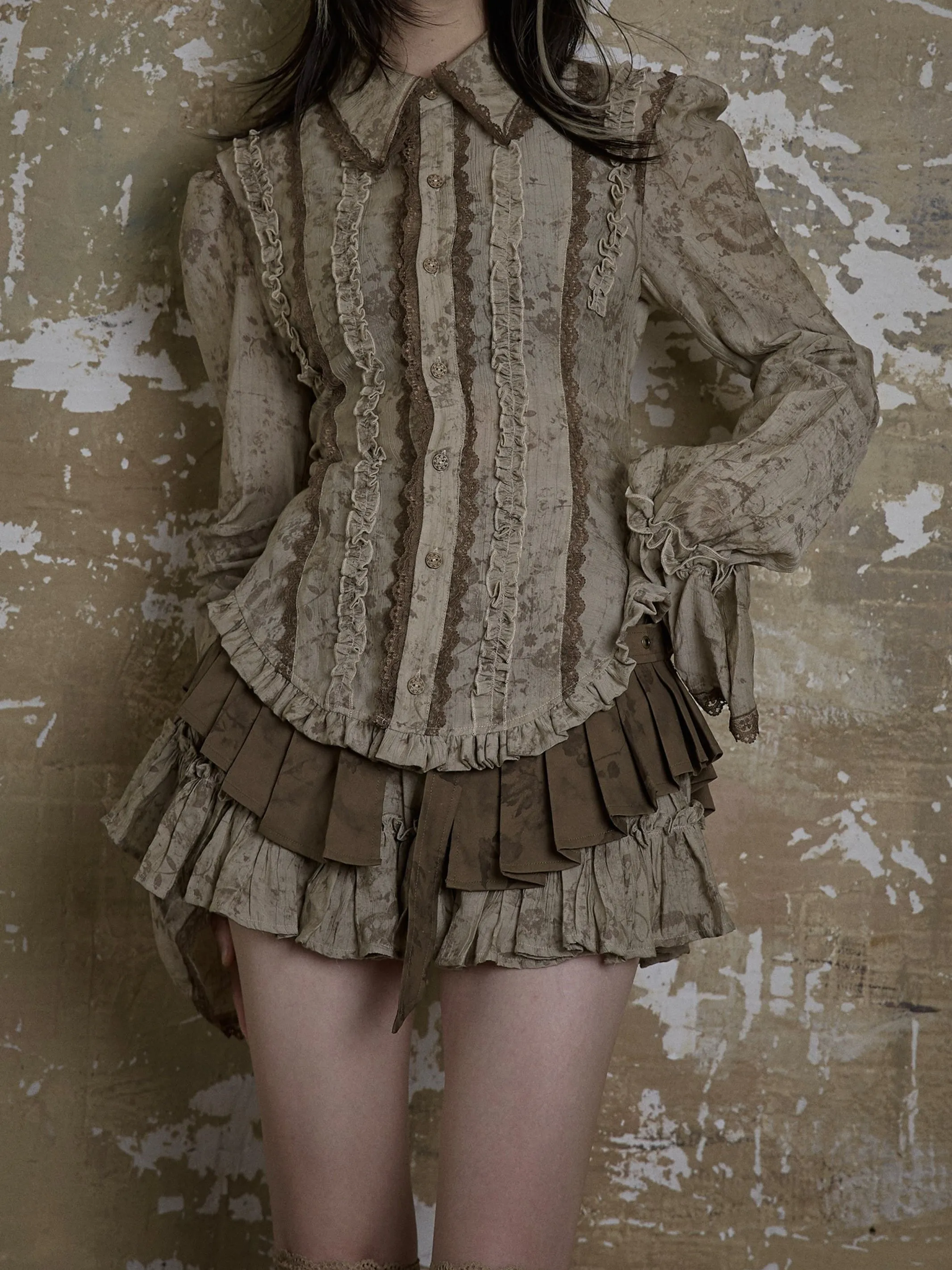 Lace Frill Stitch Romantic Shirt