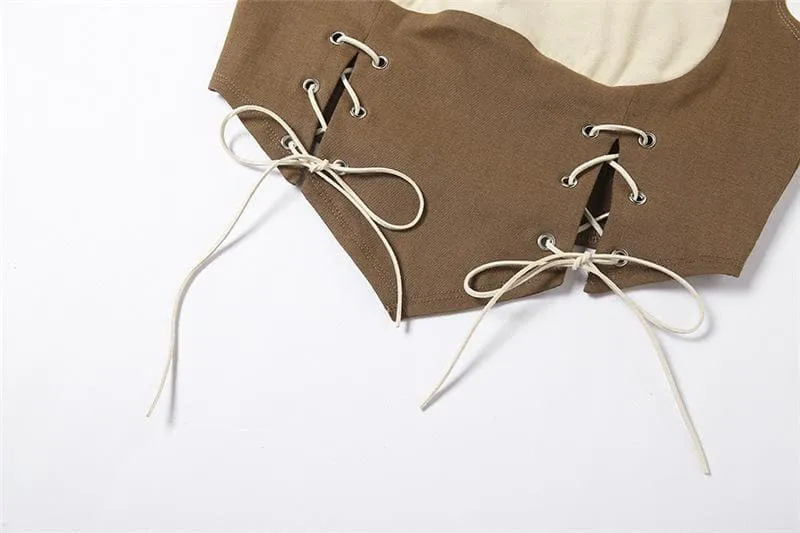 Lace up halter open back crop top
