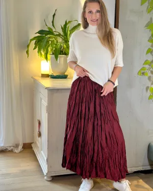 Long Crinkle Satin Skirt - Wine
